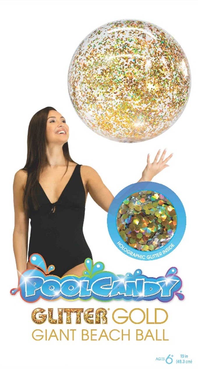 PoolCandy – Engroshandel Legetøj til stranden/poolen - Børn og baby – PoolCandy kæmpe strandbold med 19" guldglitter4