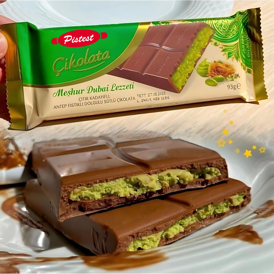 Pistest – Engroshandel Chokoladebar – Dubai Chokoladebar - Mælkechokolade med Pistacie - 90 g3