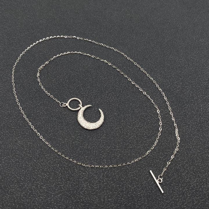 Mio Queena - Wholesale Pendant/Charm Necklace - S925 Sterling Silver Frosted Moon Charm Ot Buckle Necklace - MS