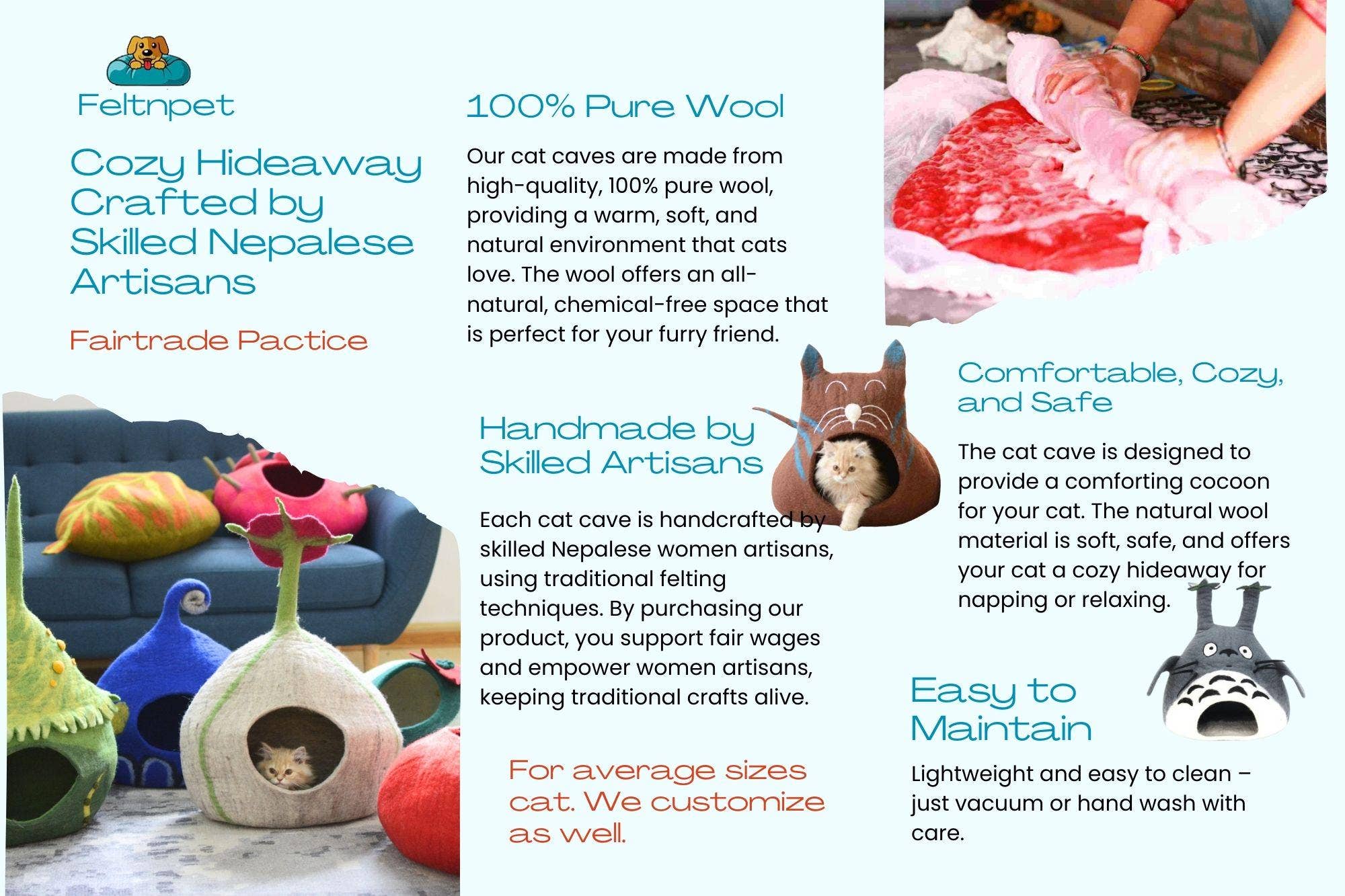 Woollyfelt - Wholesale Pet cave – Cat/dog - Felt Cat Cave - Colorful Pet Hideaway and Bed8