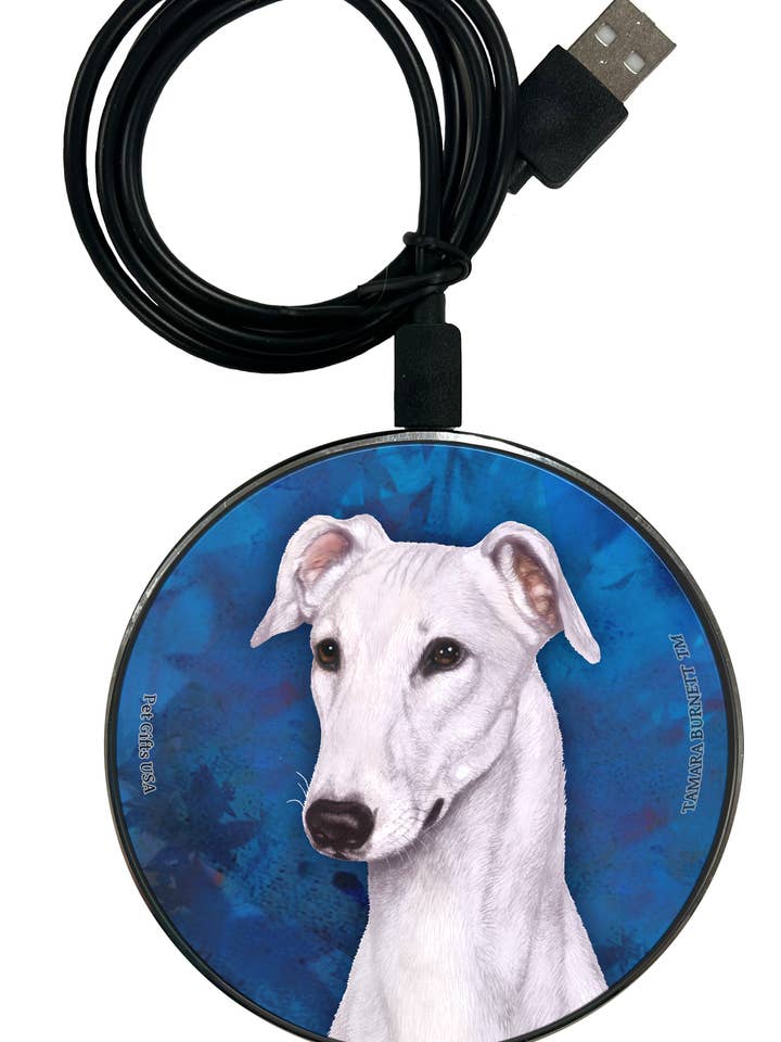 Greyhound White - Zoomies Phone Charger for wholesale by Pet Gifts USA, LLC