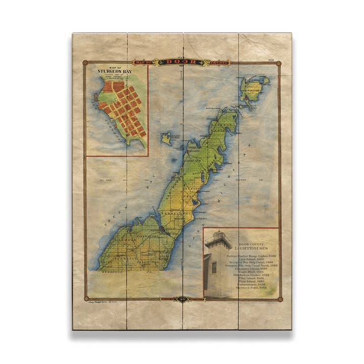 Condado de Door, Wisconsin: Mapa Ilustrado - Decoração de Parede por atacado de Old Wood Signs