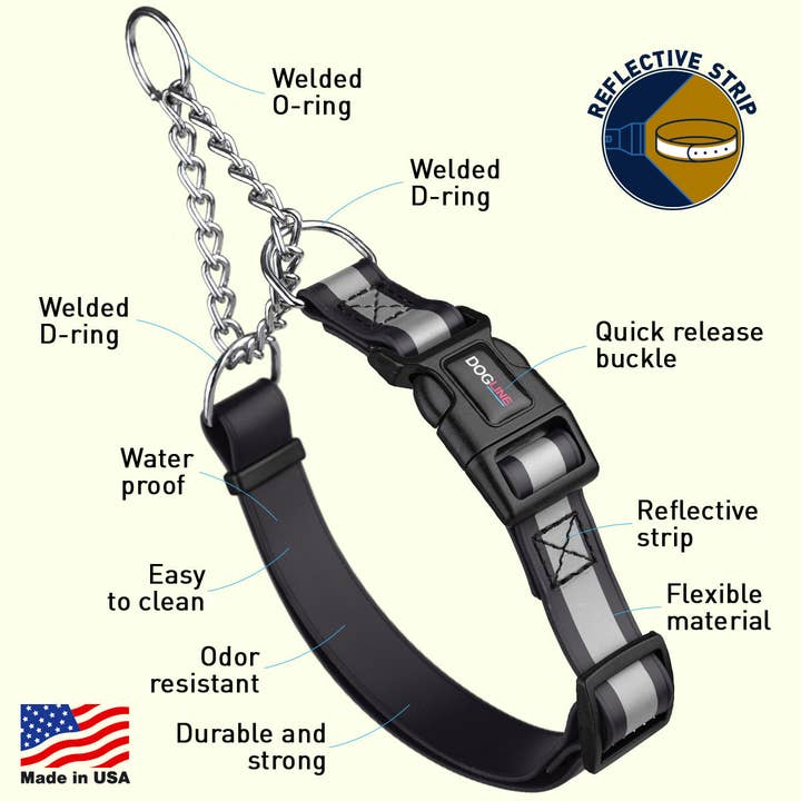 Dogline - Wholesale Pet Collar - Dog - Reflective Biothane Martingale Collar with Quick Release Buckle