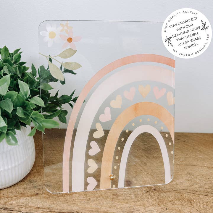 Retro Boho Dry Erase Board, Rainbow Desk Decor for wholesale by WT Custom Designs