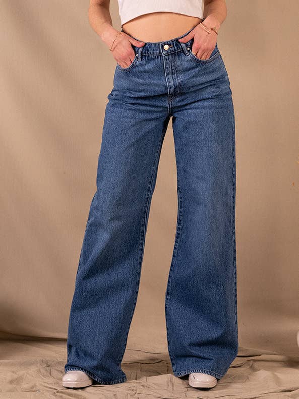 Women's Flare Medium Blue Organic Cotton Jeans - Clara for wholesale by Nagev