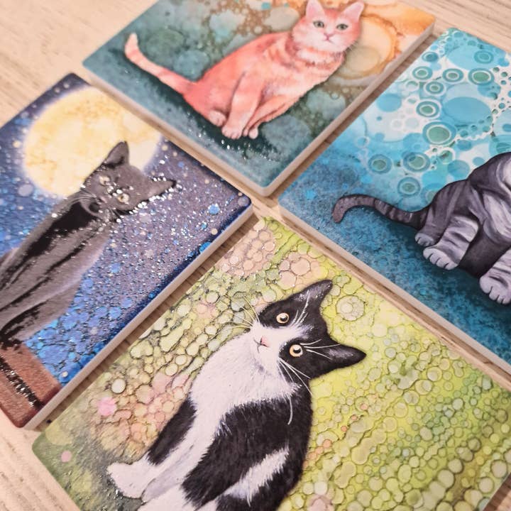 By Jo Crafts – wholesale Coasters – 103-C Black & White Cat Coaster6