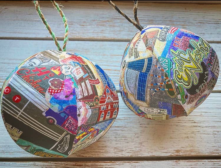 Domesticadence - Wholesale Ornament - Hand-Drawn Nashville Tennessee Handmade Mini-Globe Ornament3