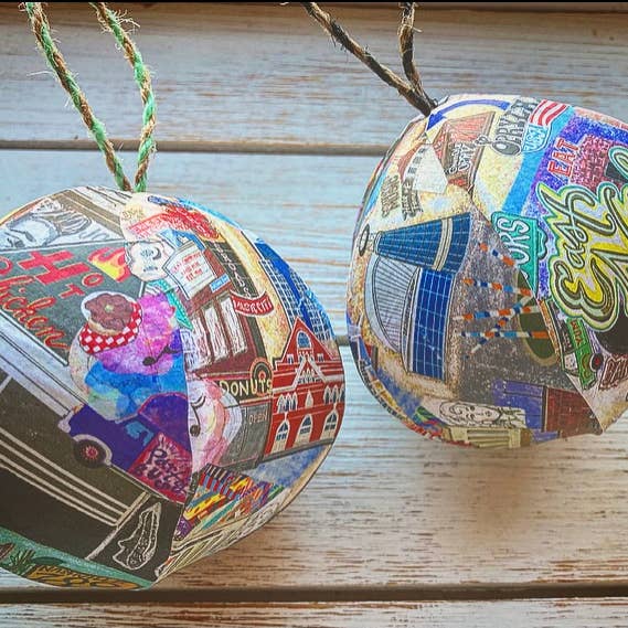 Domesticadence - Wholesale Ornament - Hand-Drawn Nashville Tennessee Handmade Mini-Globe Ornament3