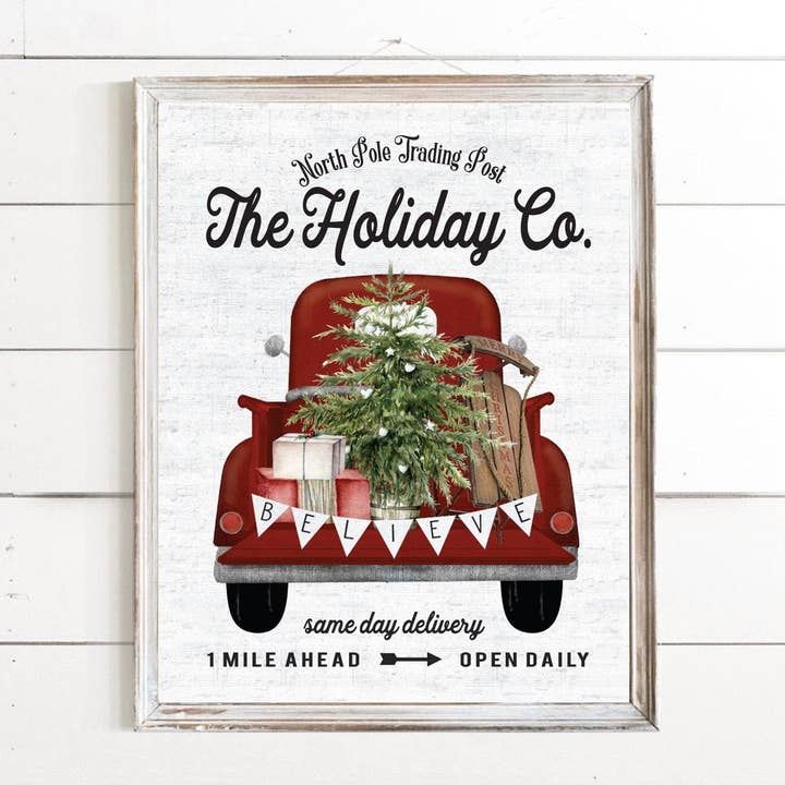 The Holiday Co North Pole Trading Post Red Farm Truck for wholesale by Lettered & Lined