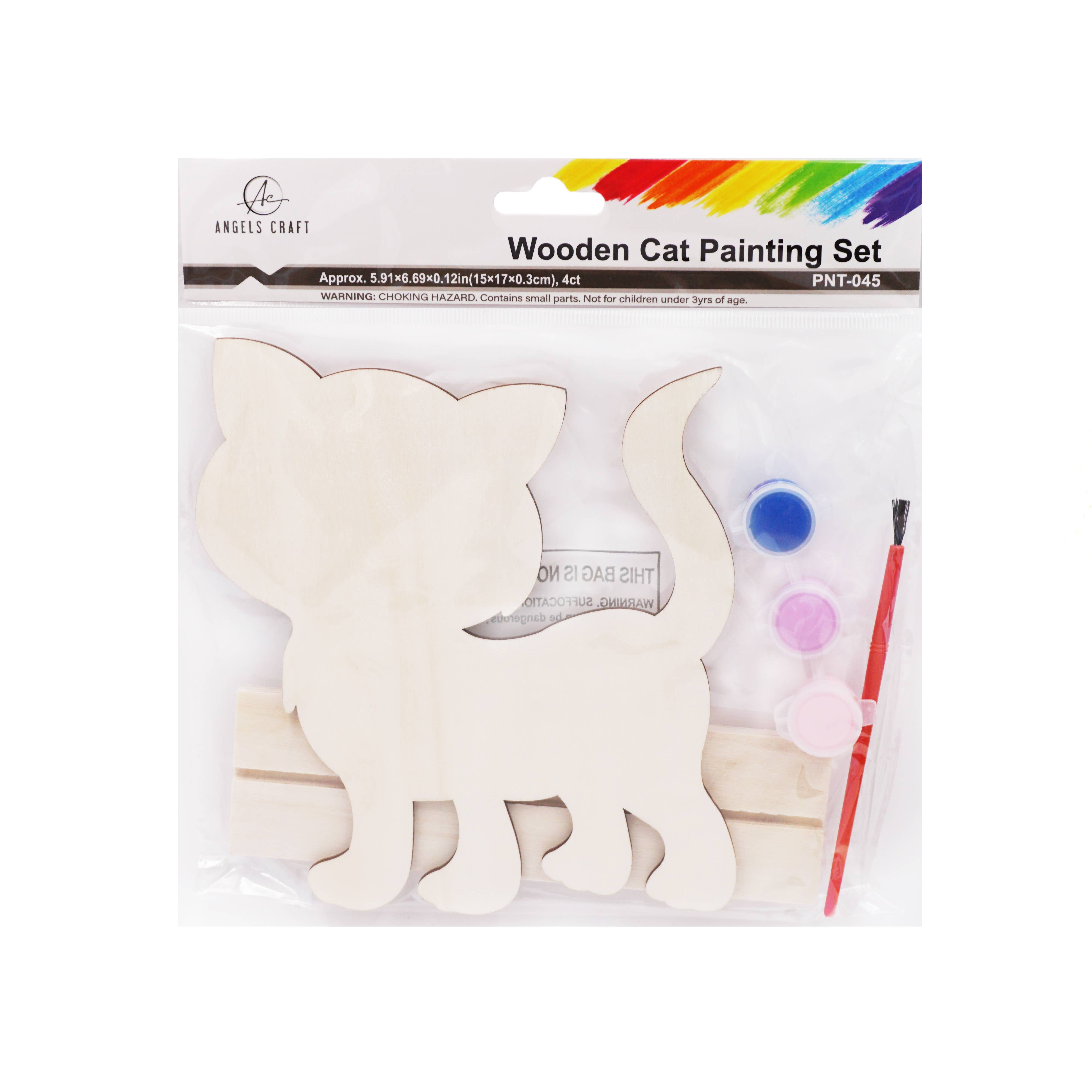 Angels Craft – wholesale DIY craft kit – Child – Wooden Painting Set - Cat