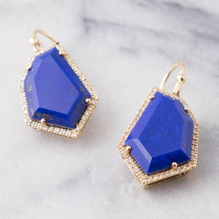 Janna Conner - Wholesale Dangle Earrings - Cubist Lapis Drop Earrings | 14K gold |0
