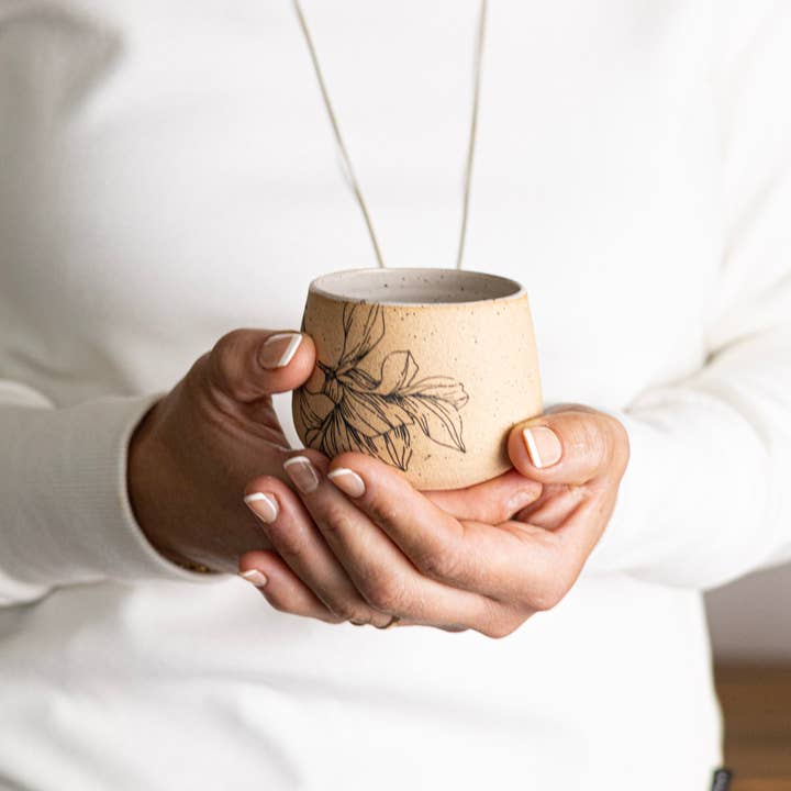 Hands On Ceramics - Wholesale Drinking Glass/Cup - Handmade Ceramic Floral espresso cup-3 ounce3