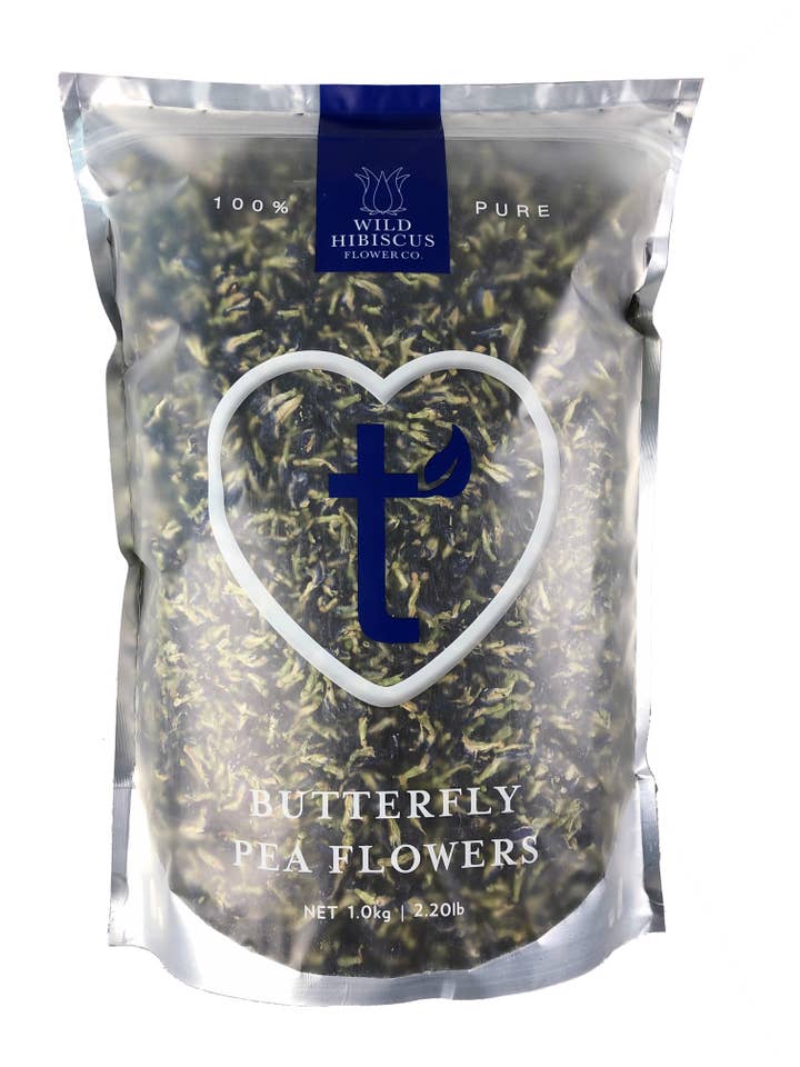 Whole Butterfly Pea Flowers, 2.2lb/1kg Pouch for wholesale by Wild Hibiscus Flower Company
