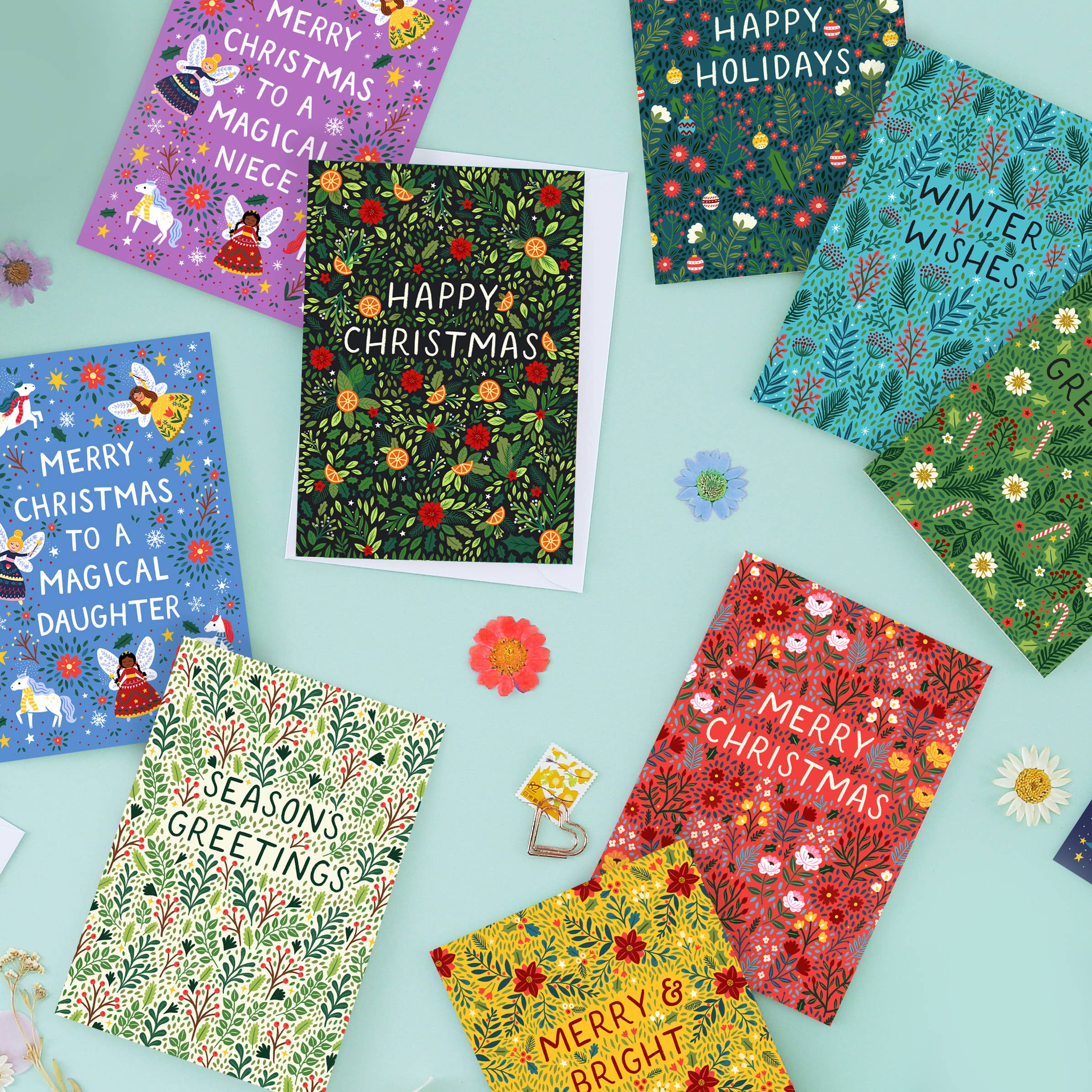 Pear Tree Press - Wholesale Christmas Card - General Merry & Bright Christmas Card - Bestseller (6 Cards)1