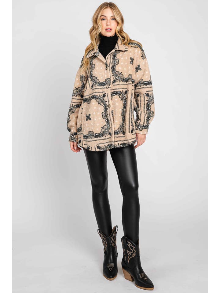 ELLEBORN - Wholesale Shirt Jacket/Shacket - Women's - Cozy Sherpa Button Down Jacket 3398T