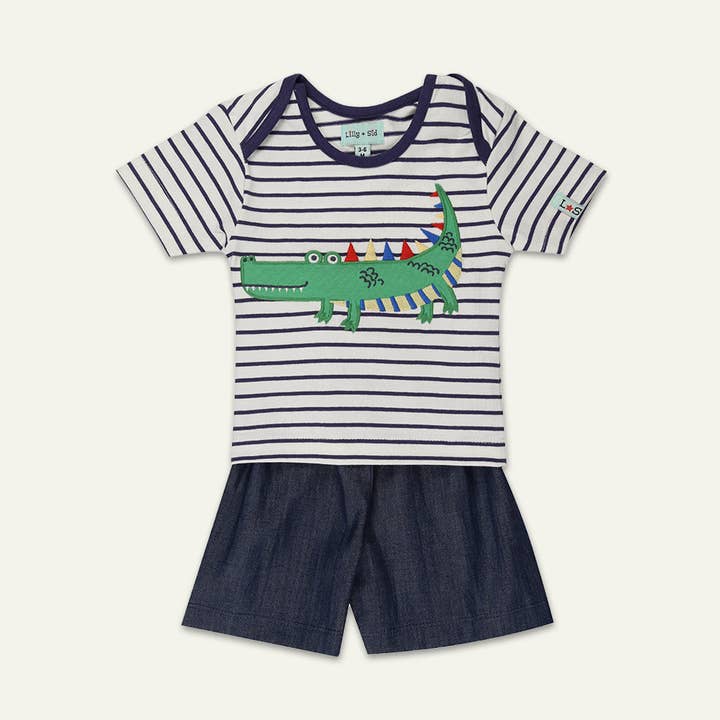 Conjunto de camiseta y pantalón corto con estampado de rayas multicolor para venta al por mayor de Lilly and Sid
