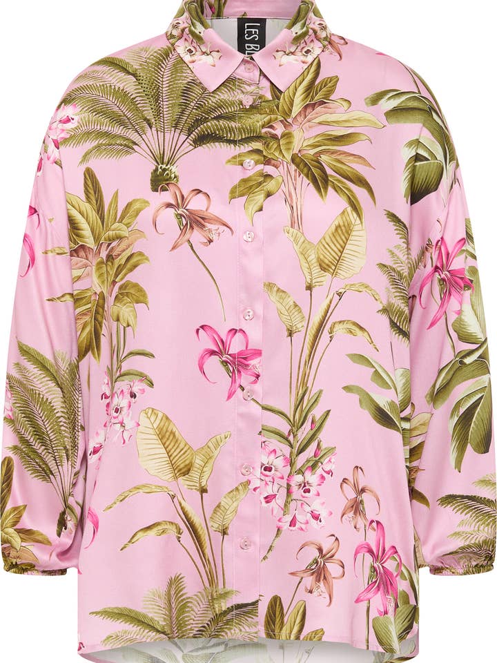 ADRIEL - Chemisier Fluide Manches Longues Rose Fleuri pour la vente par LES BLONDINETTES