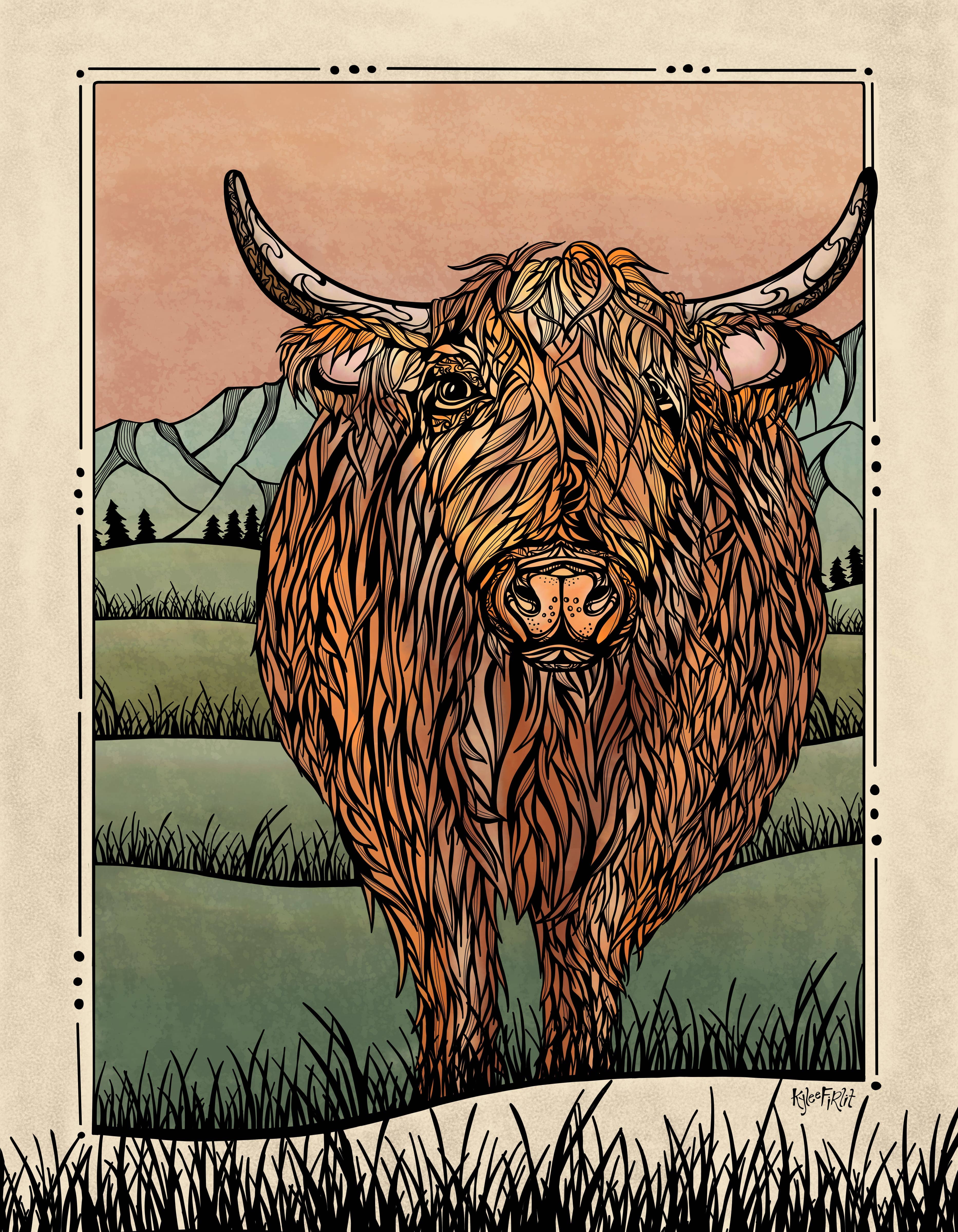 Kylee Firlit Creative - Wholesale Art Print - Highland Cow Art Print1