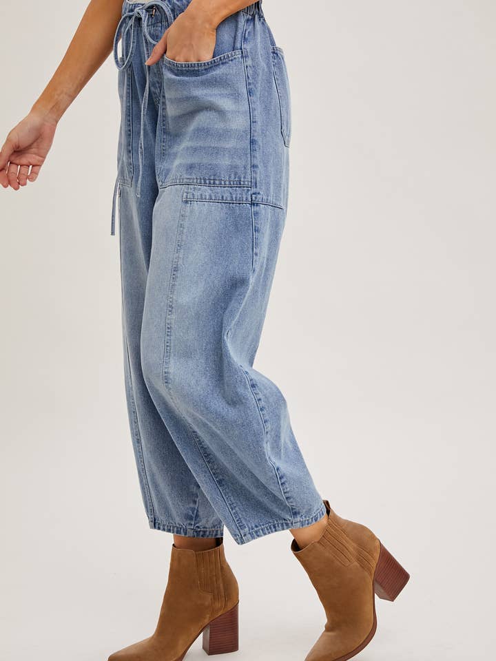 Bluivy - Wholesale Jeans - Women's - DENIM MID-WAIST DRAWSTRINGS BARREL JEANS4
