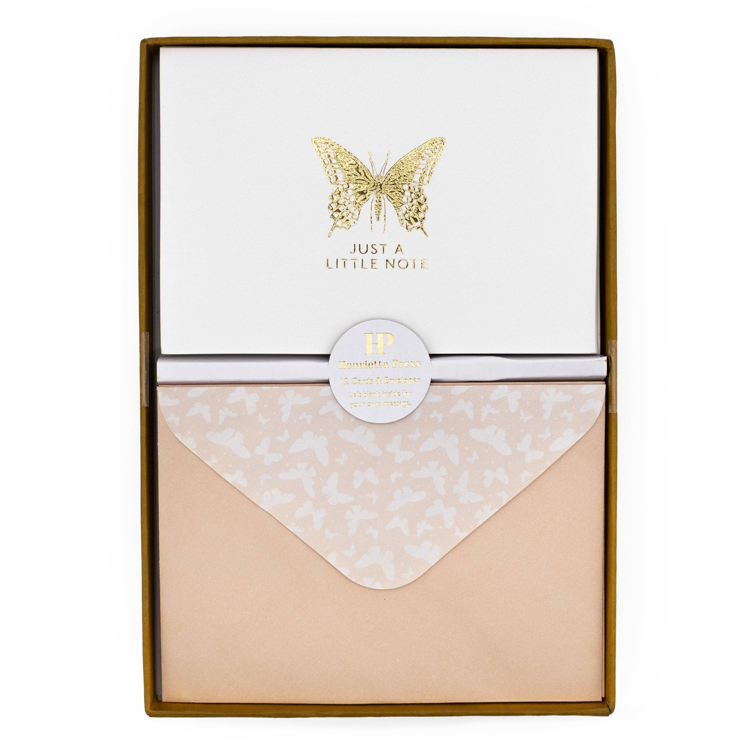 Robert Frederick Ltd – wholesale Stationery/notecard set – 12 Notecards and Envelopes in Gift Box - “Just A Little Note” Butterfly Design1