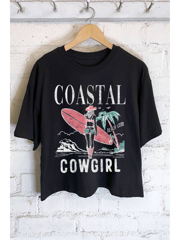 Rustee Clothing – wholesale Screen printed t-shirt – Women′s – COASTAL COWGIRL BEACH CLUB GRAPHIC LONG CROP TOP1