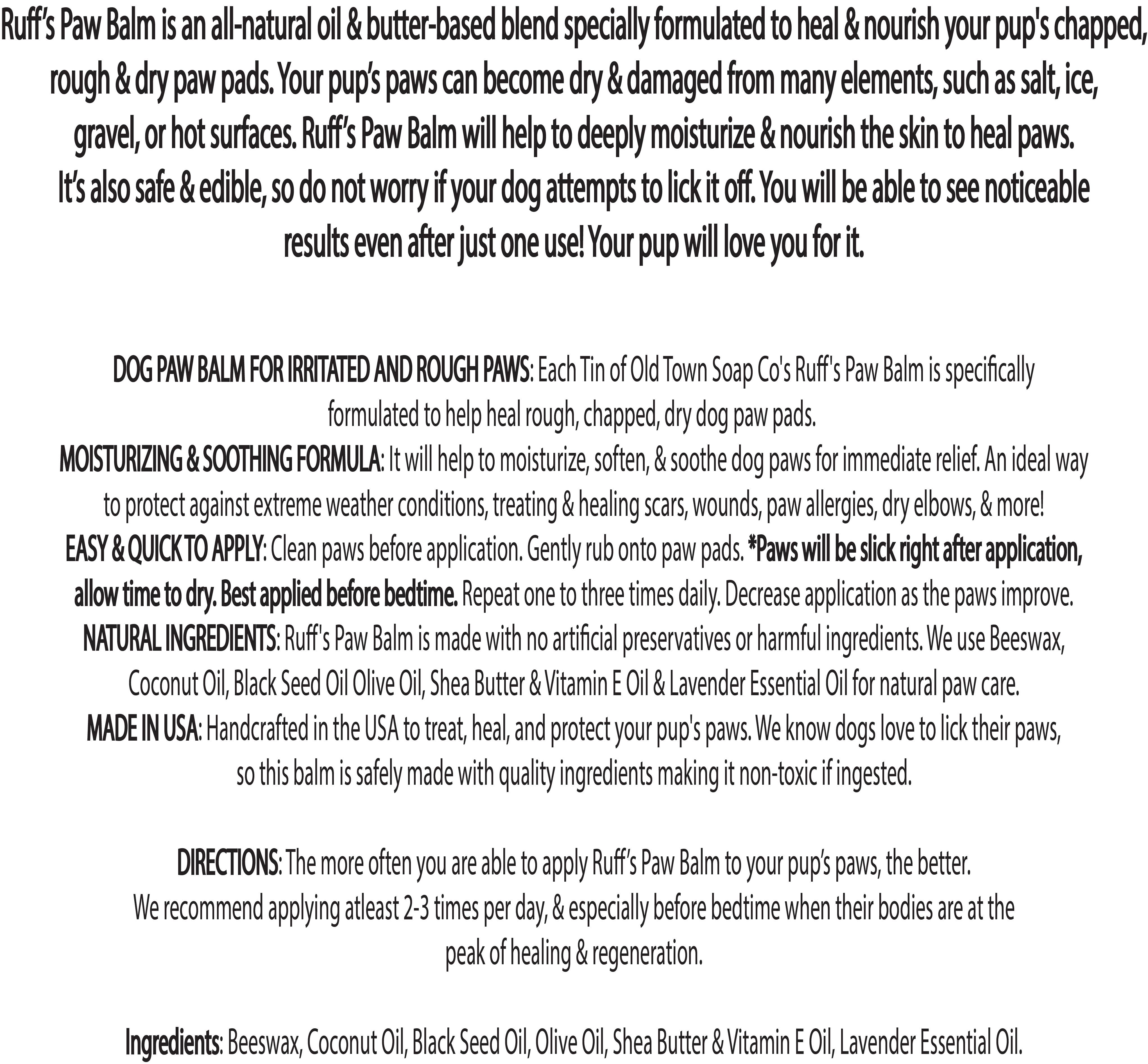 Old Town Soap Co. - Wholesale Pet Paw Protection - Wiggly Butt's Dog Paw Balm6