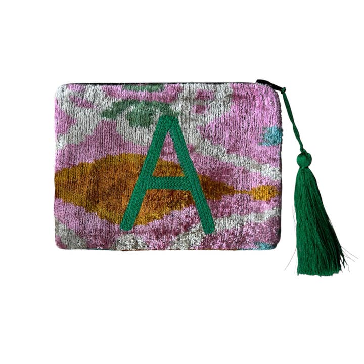 AYCA DESIGN - Wholesale Pouch - Women's - Silk Velvet Ikat Monogrammed Small Pouch4