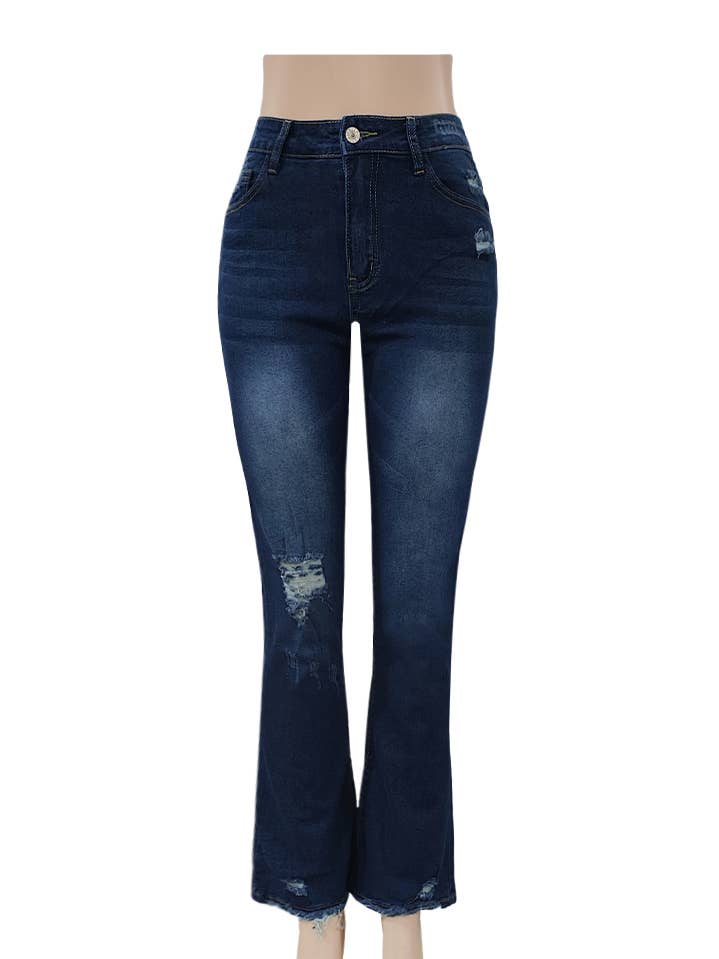 Rosa Clothing - Wholesale Jeans - Women's - High rise trousers stretch ripped jeans0