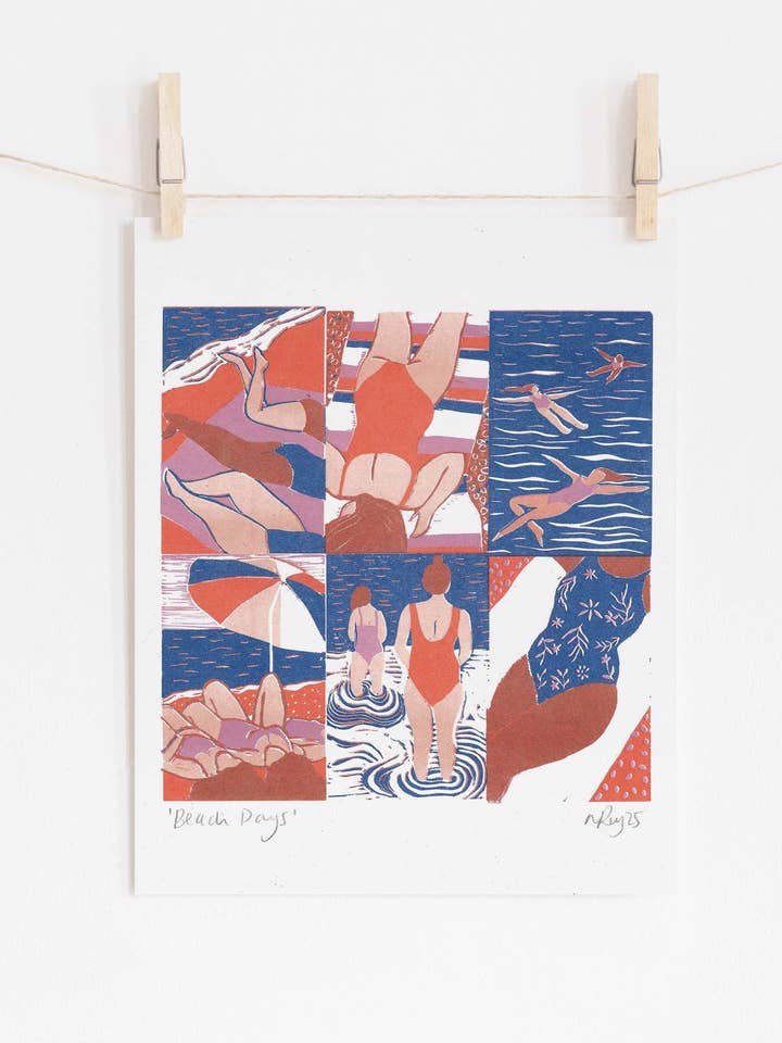Beach Days riso, women, sea, sand, beach, summer, swim, sun for wholesale by Prints by the Bay
