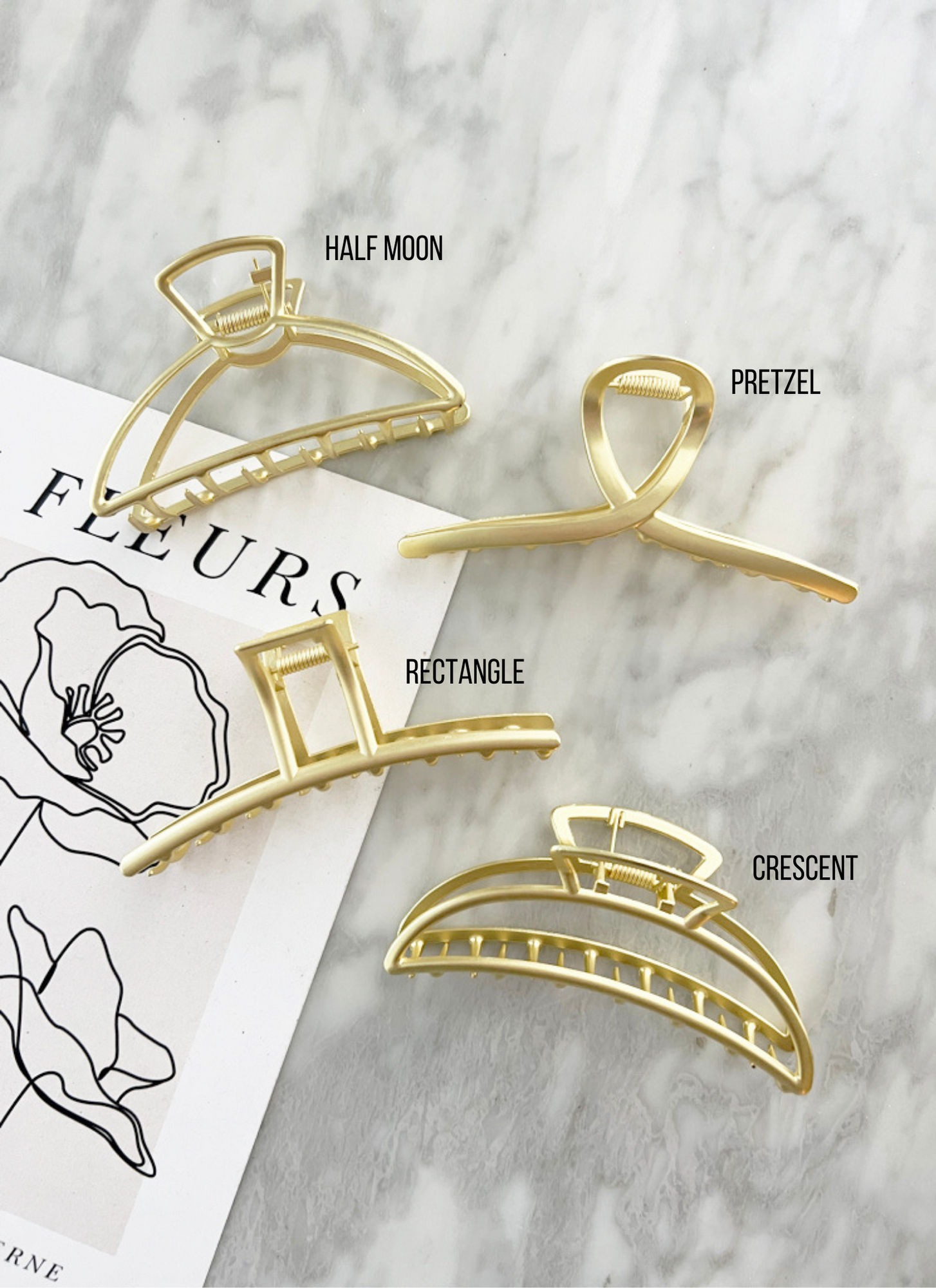 LoveLina - Wholesale Hair Clip - Women's - Matte Gold Hair Clips, Hair Claw - FAITH1