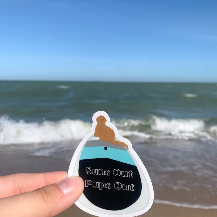 Sun's Out Pup's Out, SUP PUP Sticker, 2.5"x3" for wholesale by Nature & Hound Designs