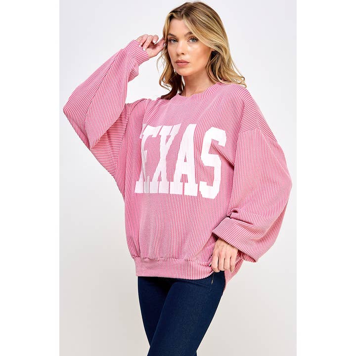 Sweet Generis - Wholesale Graphic Sweatshirt - Women's - TEXAS PRINT RIB CORD SWEATSHIRT