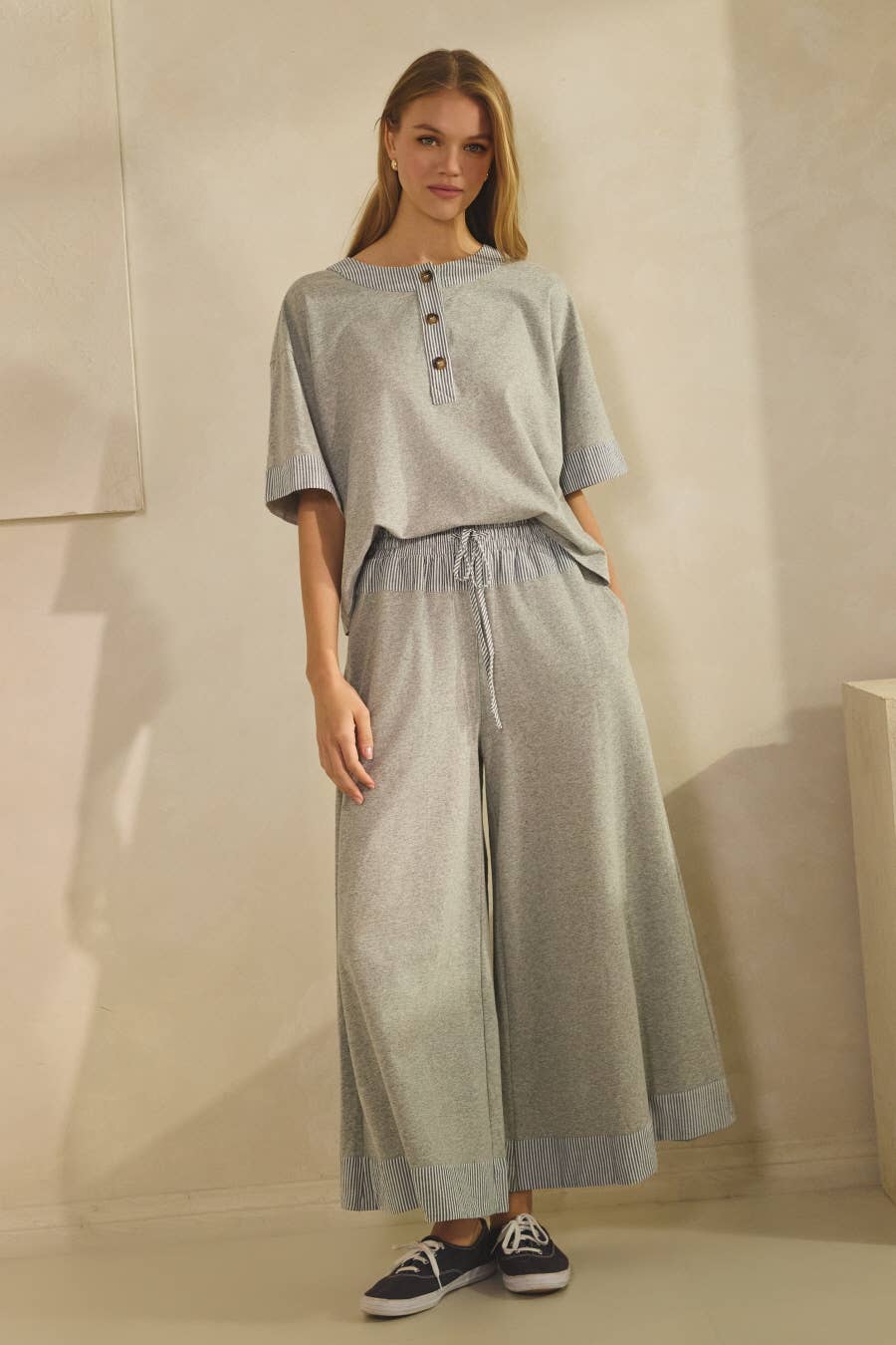 Oddi - Wholesale Top & Pant Set (NOT Loungewear) - Women's - Contrast-trim Henley Top And Pants Set8