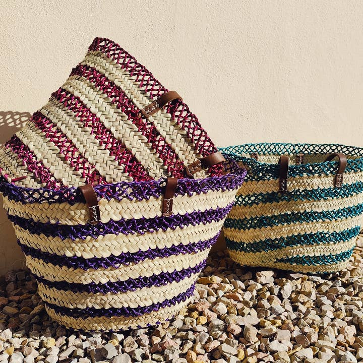 PALMA BASKET WITH STRIPES AND LONG LEATHER HANDLE and other Purchase Wholesale palmier. Free Returns & Net 60 Terms on Faire trending on Faire.