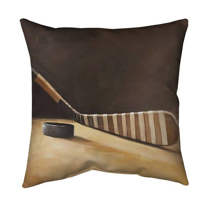 Stick and hockey puck | Inside pillow 16" x 16" for wholesale by BEGIN HOME DECOR