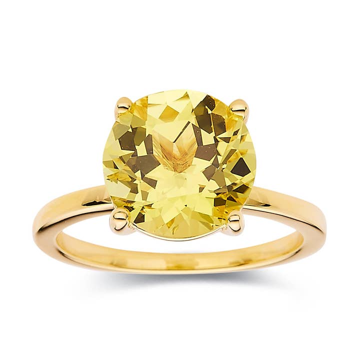 Bague ronde en argent plaqué or 18K avec saphir jaune et topaze pour la vente par FCJ Jewelry LLC