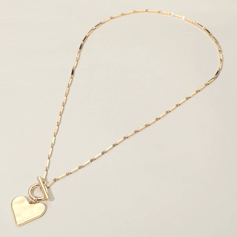 Sensibling Corp. - Wholesale Pendant/Charm Necklace - Hammered Metal Heart Pendant Toggle Necklace2
