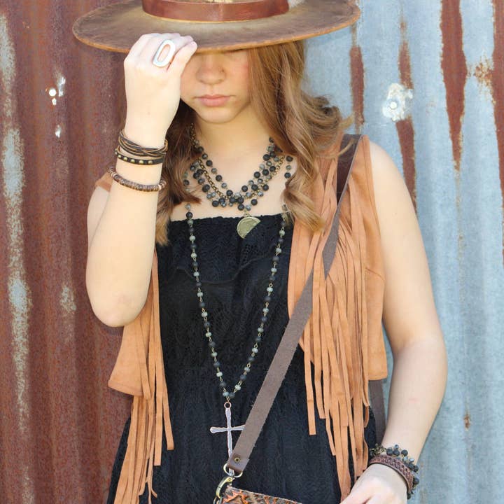 The Jewelry Junkie - Wholesale Cuff Bracelet - Multi-Strand Leather Cuff with Antique Gold Studs 007s2