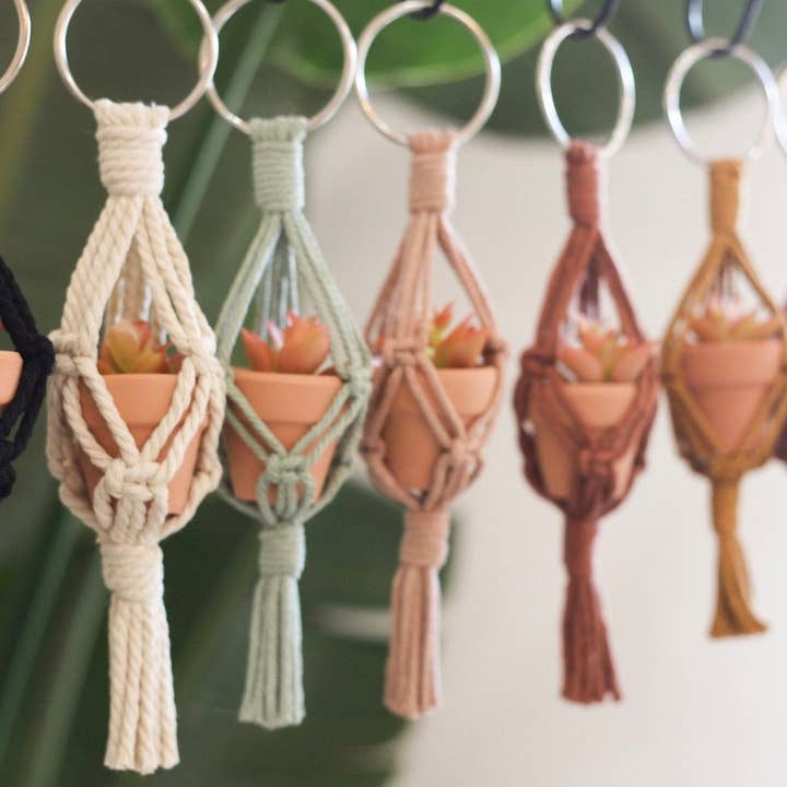 Gemini Rain - Wholesale Car Decorative Charm - Unisex - Mini Macrame Plant Hanger | Macrame Car Charm