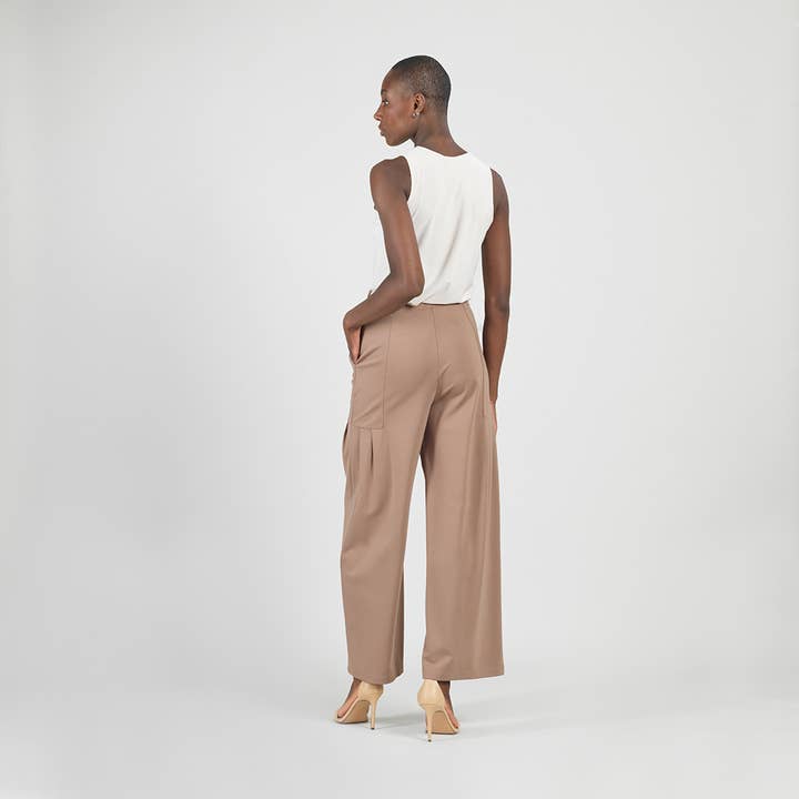 Clara Sunwoo - Wholesale Pants - Women's - PT70RA - Rayon-Ponte Knit - Pleated Wide Leg Pocket Pant8