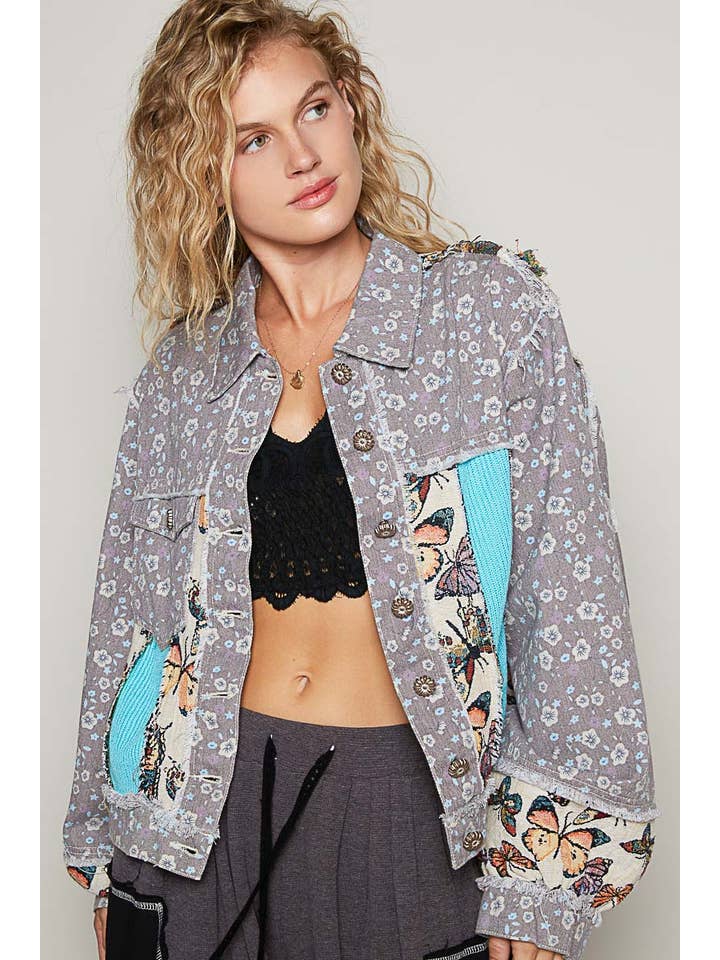 Pol Clothing - Wholesale Denim Jacket - Women's - Vintage wahsed semi cropped denim jacket