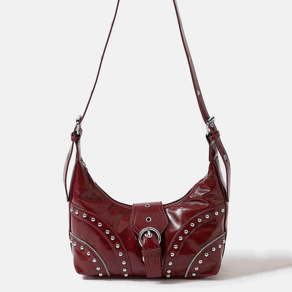 Collections by Fame Accessories - Vente Sac porté épaule – femme - Sac à bandoulière en cuir avec garniture cloutée10