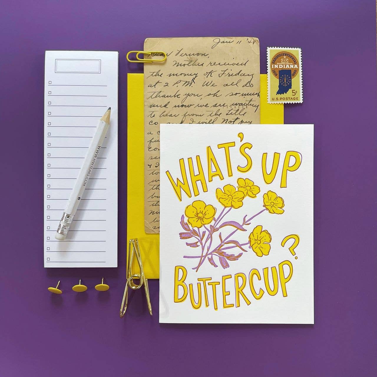 Pier Six Press - Wholesale Everyday Greeting Card - What's Up Buttercup? - Cute Letterpress Greeting Card3
