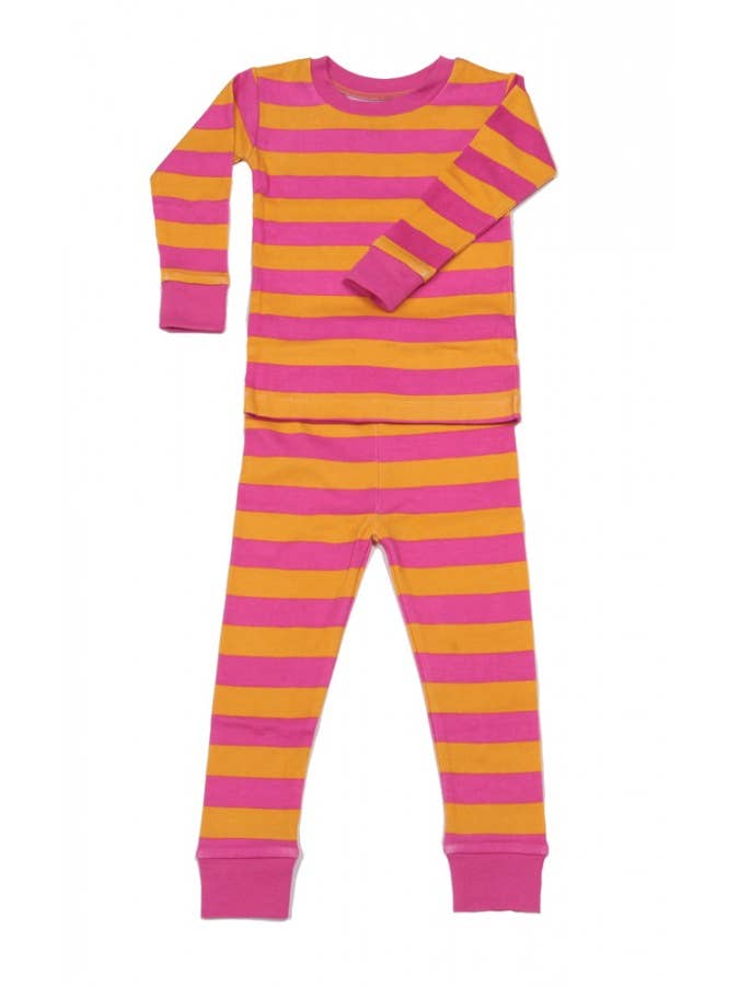 Classic Stripes Organic Pajamas Pink/Orange for wholesale by New Jammies