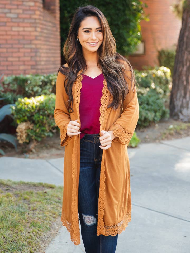 Tickled Teal - Wholesale Cardigan - Women's - 3/4 Sleeve Lace Trim Cardigan26