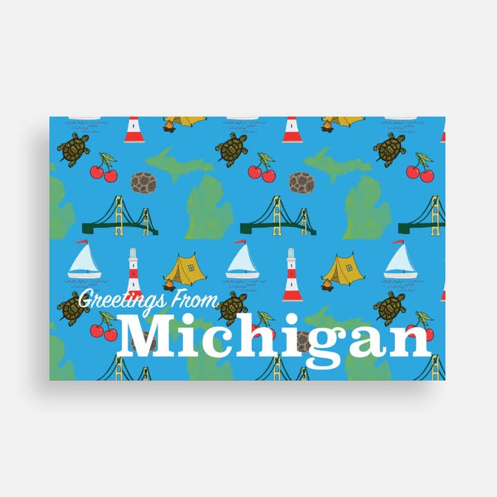 „Hilsner fra Michigan“ Symboler Postkort for engroshandel hos June Apothicarie