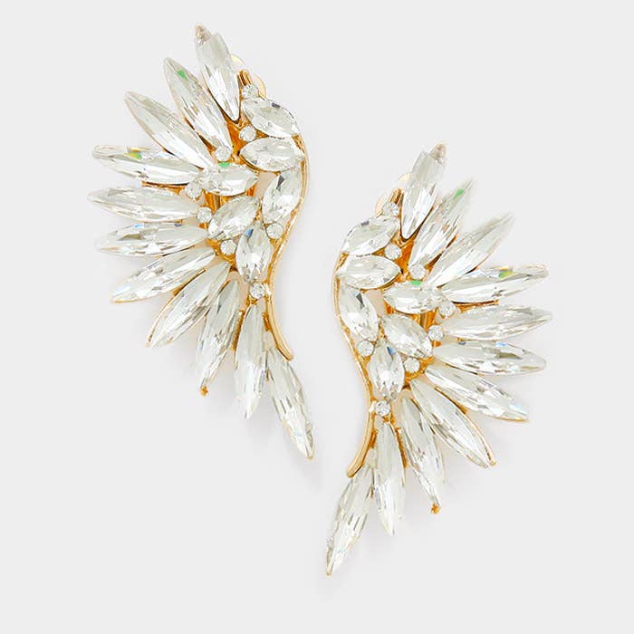 Sensibling Corp. - Wholesale Clip-On Earrings - Marquise Stone Cluster Wing Clip on Earrings
1