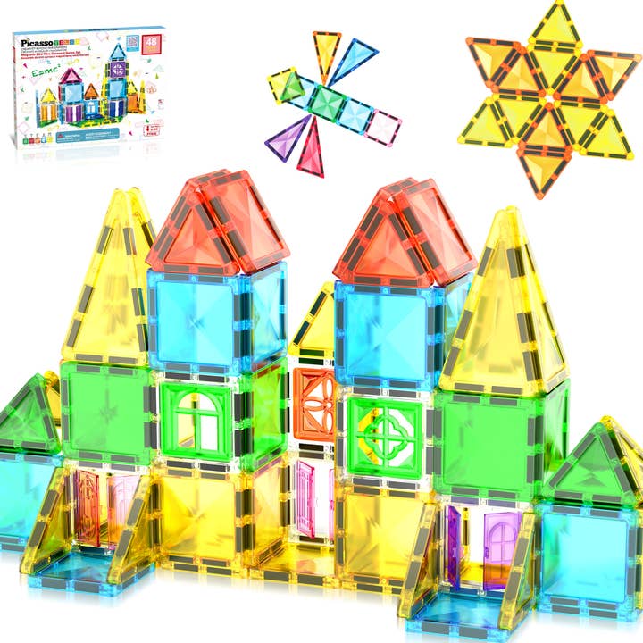 PicassoTiles - Wholesale Toy Set - Kids - PicassoTiles 48 Pieces Travel Size Magnetic Tiles Toy