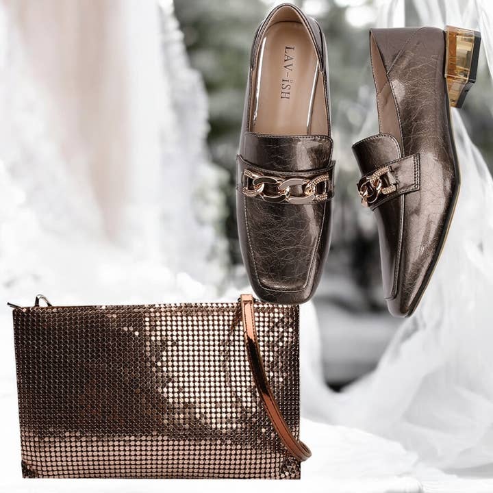 LAV-iSH - Wholesale Loafers – Women's - Emperor Patent PU Leather Bronze2