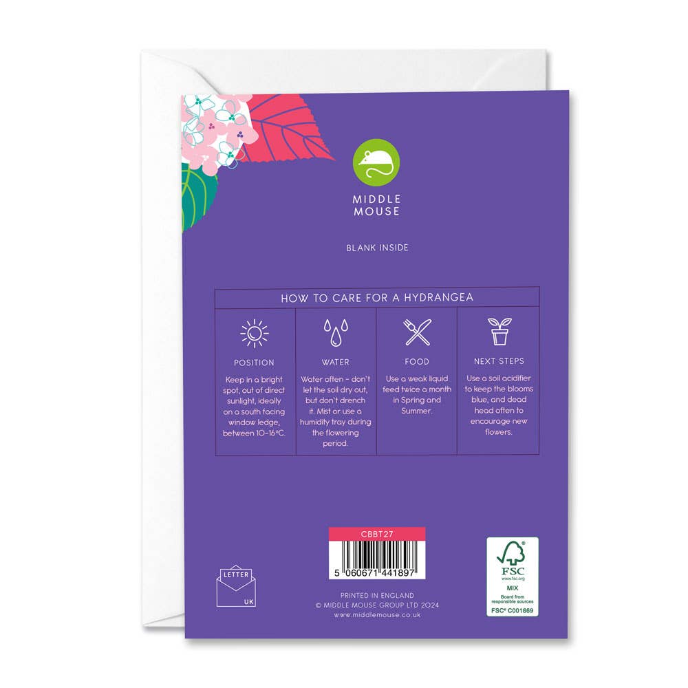 Middle Mouse - Wholesale Everyday Greeting Card - Hydrangea card with growing tips1